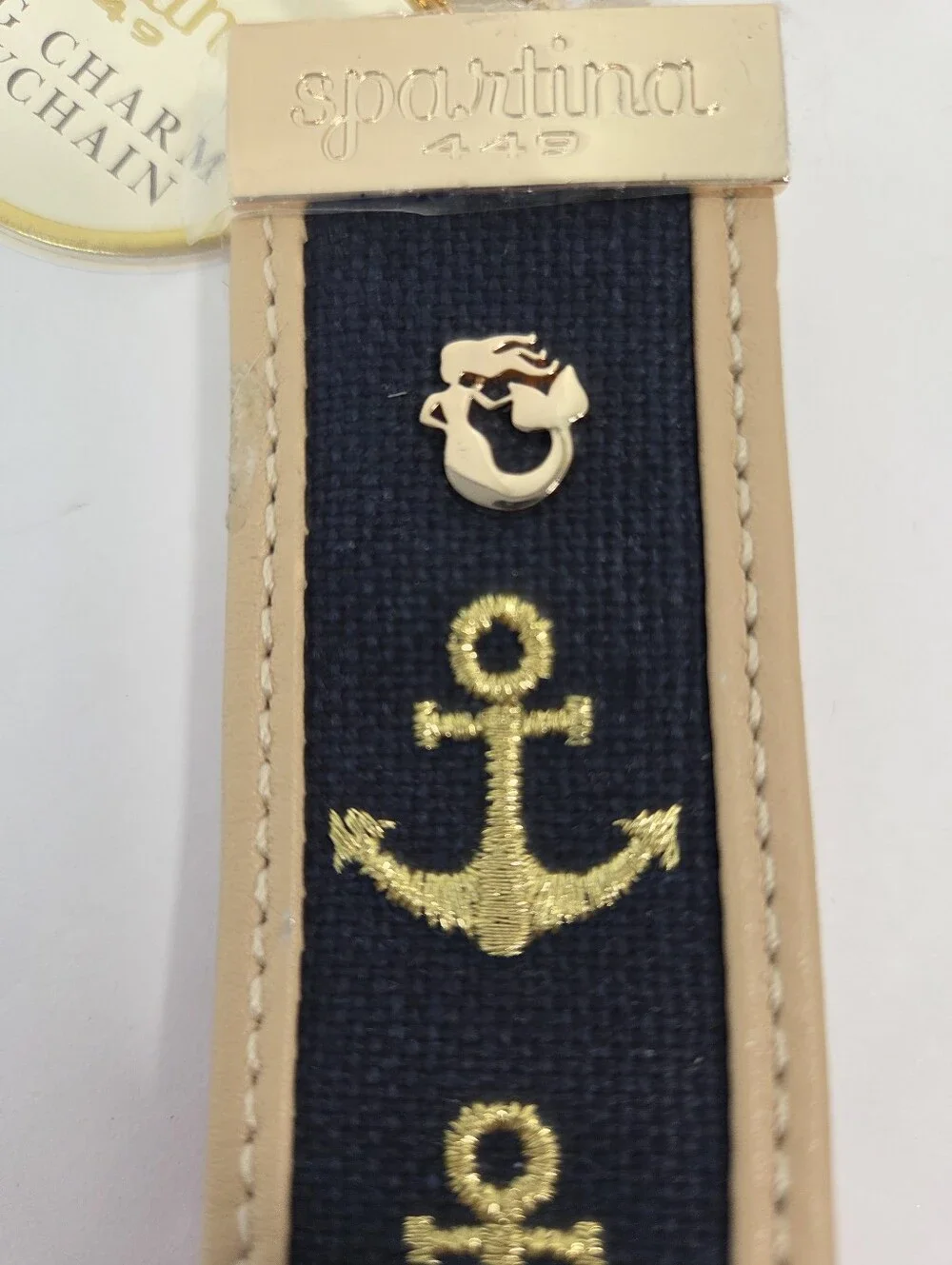 Spartina 449 Grab N Go Keychain Bag Charm Embroidered Anchor Navy NEW